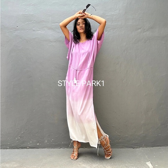 STYLE PARK MAXI KAFTAN DRESS - BNWT - ONE SIZE - PINK/CREAM OMBRE - Picture 6 of 11